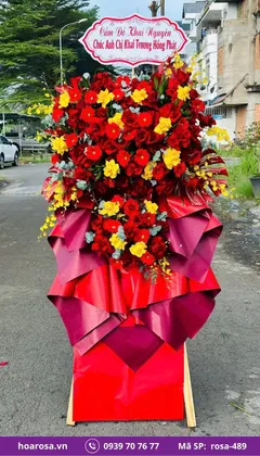 Kệ hoa khai trương 2 tầng tông đỏ vàng rosa-489