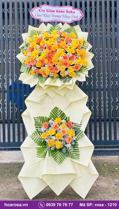 Kệ hoa khai trương 2 tầng tông cam vàng rosa-1210