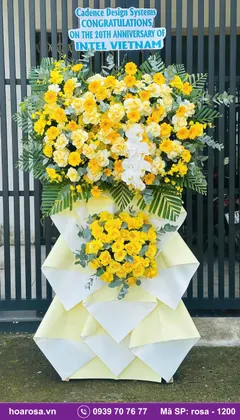 Kệ hoa khai trương 2 tầng tông vàng trắng rosa-1200