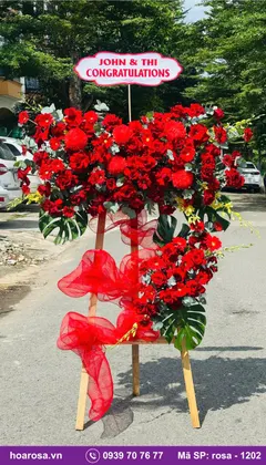Kệ hoa khai trương 2 tầng chân gỗ tông đỏ rosa-1202