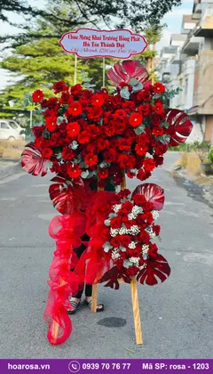 Kệ hoa khai trương 2 tầng chân gỗ tông đỏ rosa-1203