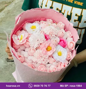Bó hoa sáp hồng phấn trà trắng rosa-1964