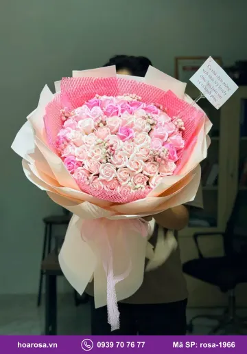 Bó hoa sáp hồng phấn nhiều bông rosa-1966