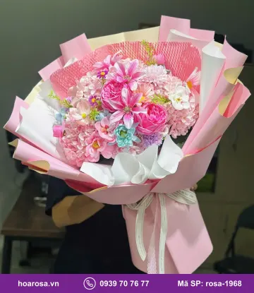 Bó hoa sáp mix hồng hoa ly rosa-1968