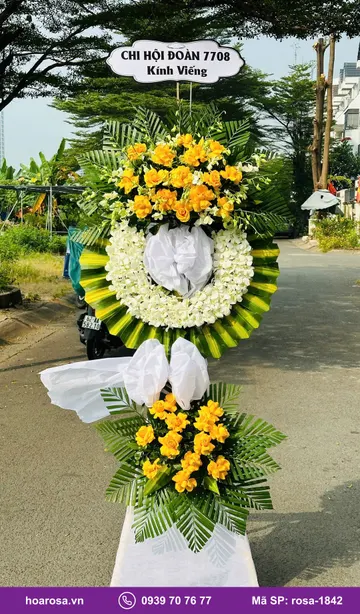 Kệ hoa viếng 2 tầng trắng vàng rosa-1842