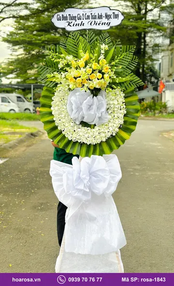 Kệ hoa viếng 1 tầng trắng vàng rosa-1843