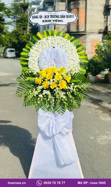 Kệ hoa viếng 1 tầng trắng vàng rosa-1845