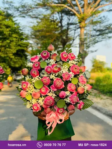 Lẵng hoa sen hồng rosa-1824