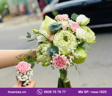 Bó hoa cưới sen trắng rosa-1825