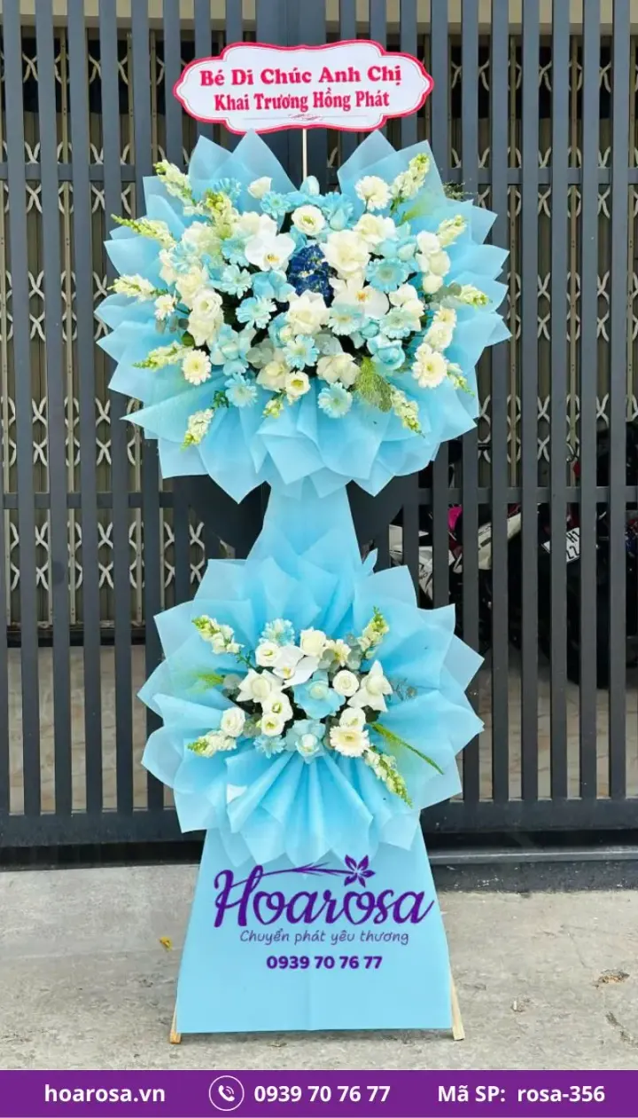 Kệ hoa khai trương 2 tầng tông xanh dương trắng rosa-356