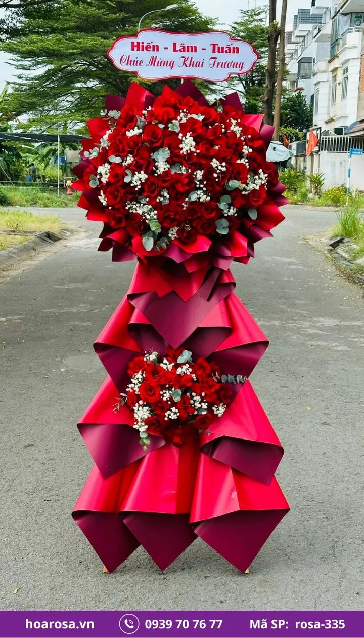 Kệ hoa khai trương 2 tầng tông đỏ rosa-335