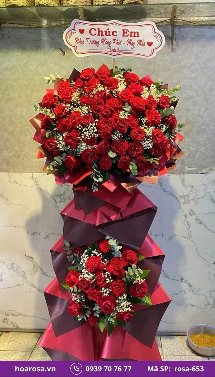 Kệ hoa khai trương 2 tầng tông đỏ rosa-652