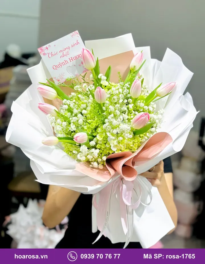 Bó hoa tulip tông trắng hồng rosa-1765