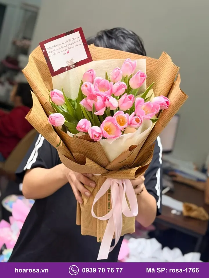 Bó hoa tulip tông hồng nâu rosa-1766