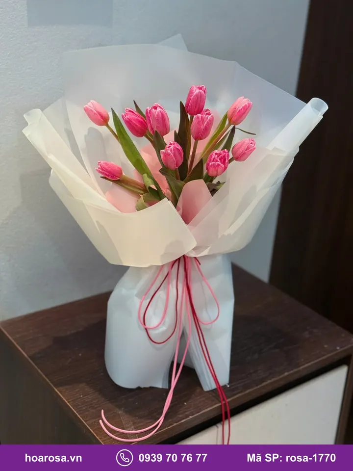 Bó hoa tulip tông hồng trắng rosa-1770