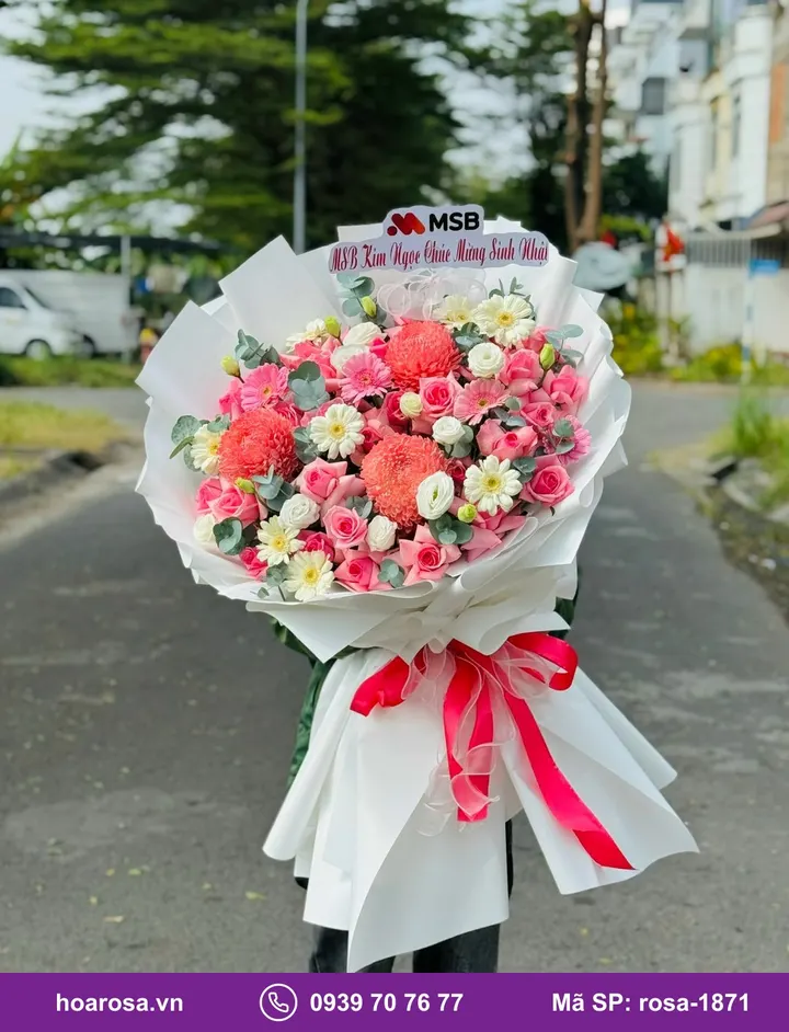 Bó hoa hồng tông hồng trắng rosa-1871