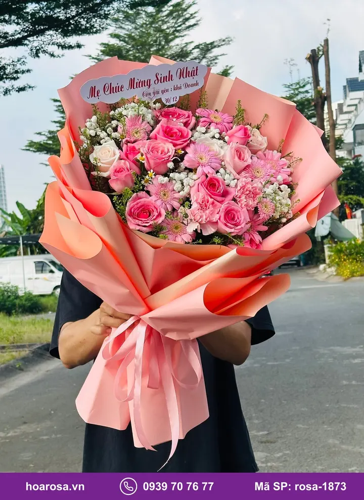 Bó hoa hồng tông hồng cam lớn rosa-1873