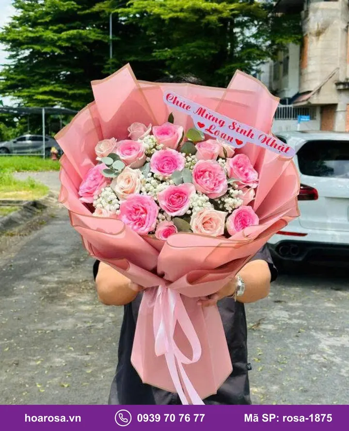 Bó hoa hồng tông hồng đậm rosa-1875