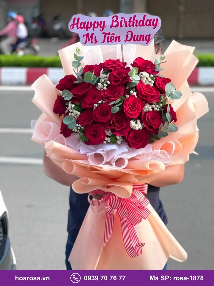 Bó hoa hồng đỏ giấy hồng rosa-1878