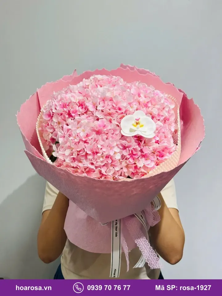 Bó hoa sáp cẩm tú cầu giấy hồng loang rosa-1927