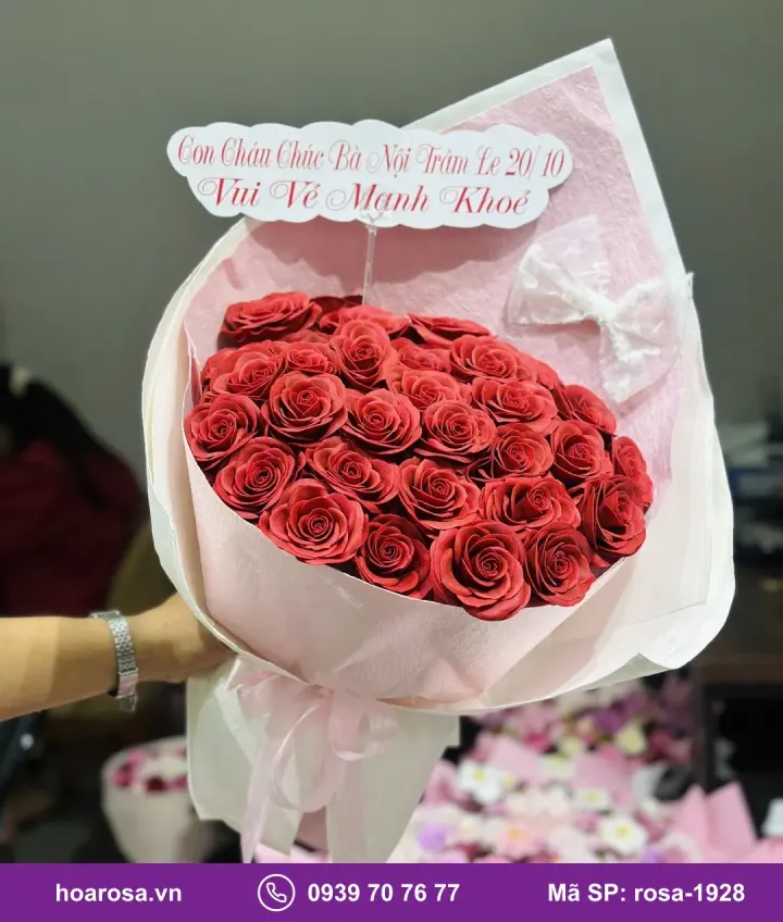 Bó hoa sáp hồng đỏ giấy hồng nhạt rosa-1928