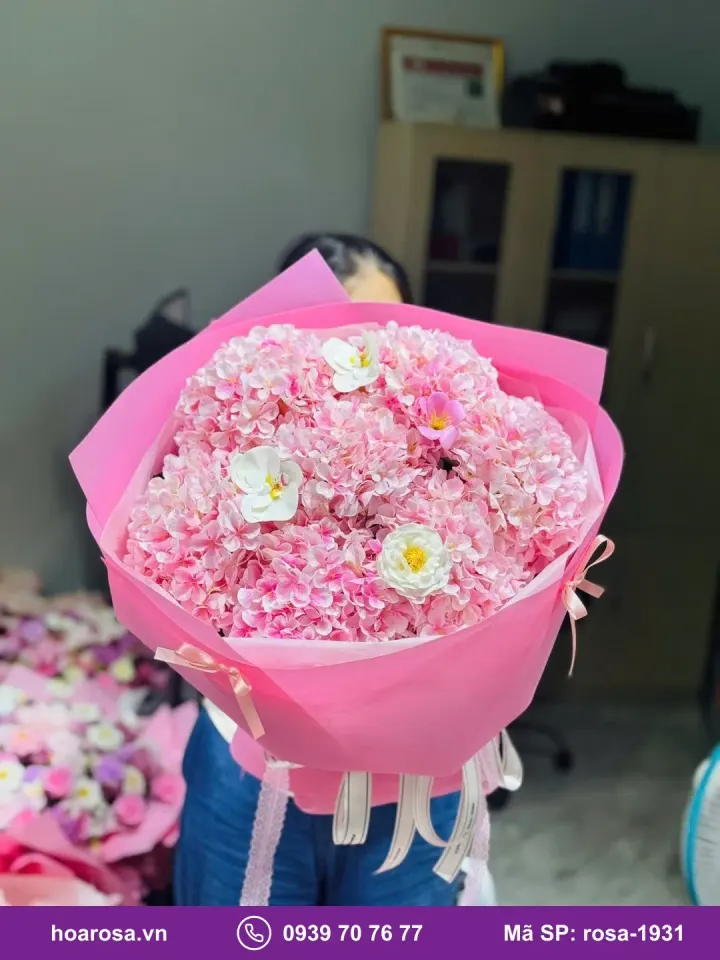 Bó hoa sáp cẩm tú cầu giấy hồng đậm rosa-1931
