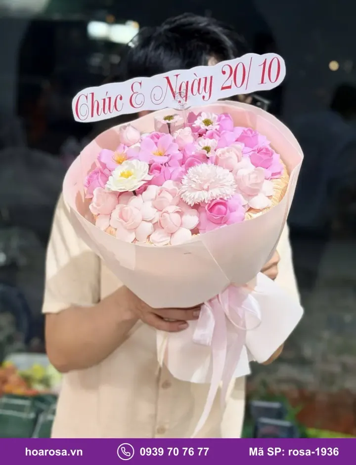 Bó hoa sáp hồng phấn nhẹ nhàng rosa-1936