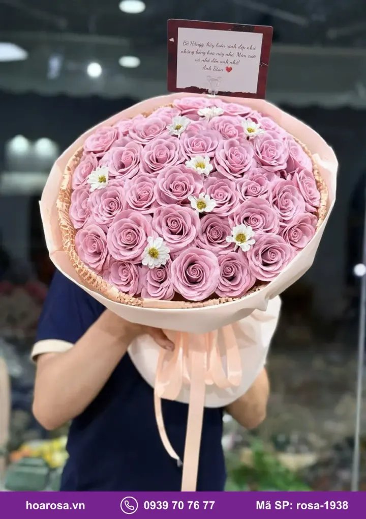 Bó hoa sáp hồng tím ruốc rosa-1938