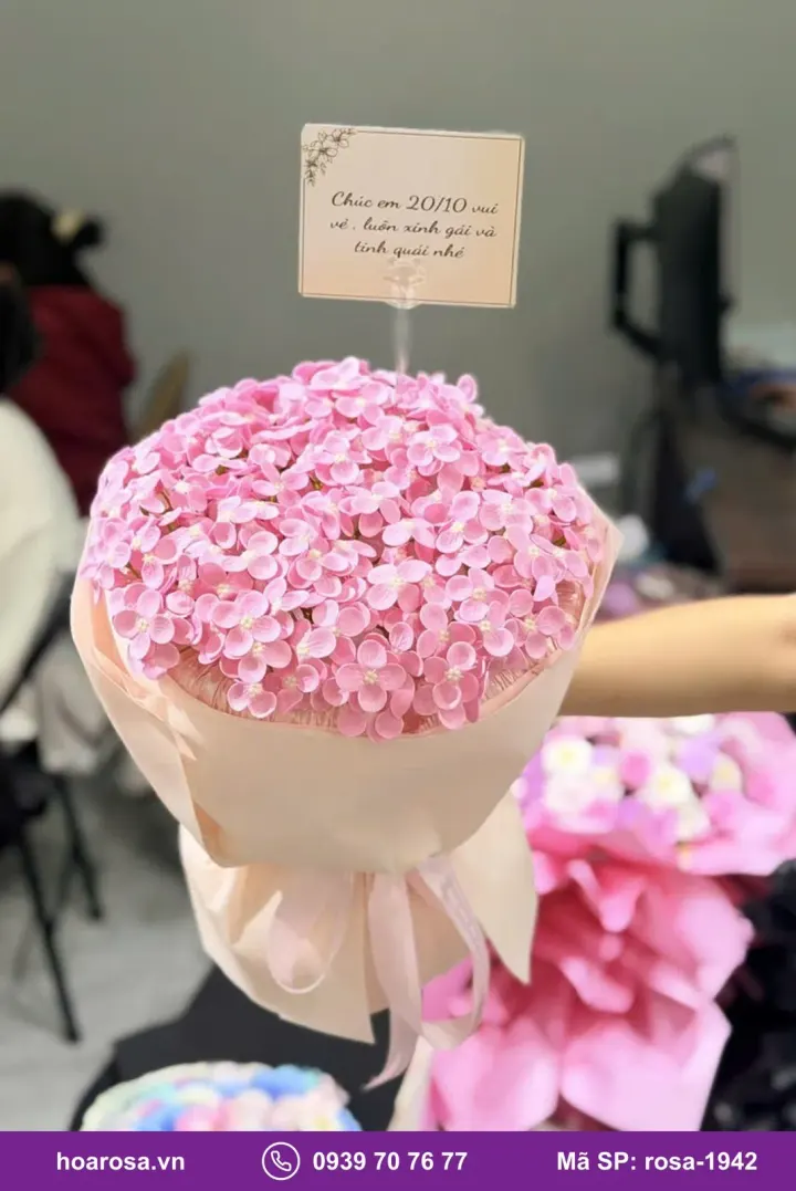 Bó hoa sáp cẩm tú cầu hồng giấy kem rosa-1942