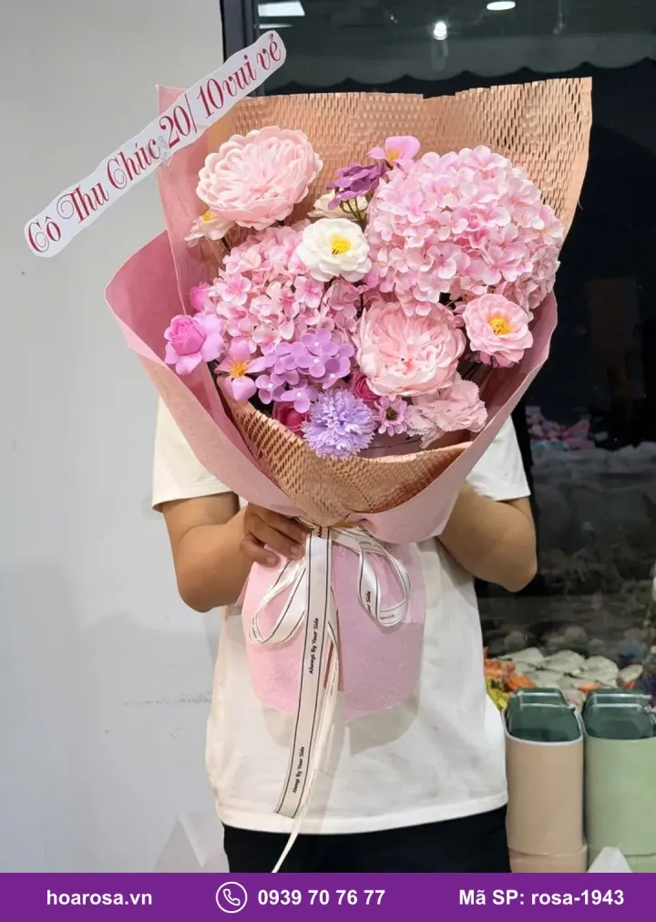 Bó hoa sáp mẫu đơn cẩm tú cầu hồng rosa-1943