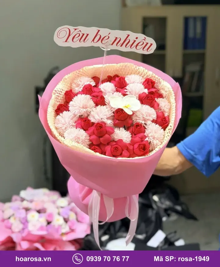 Bó hoa sáp đỏ cẩm chướng hồng rosa-1949