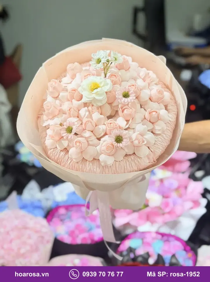 Bó hoa sáp nụ hồng đào rosa-1952