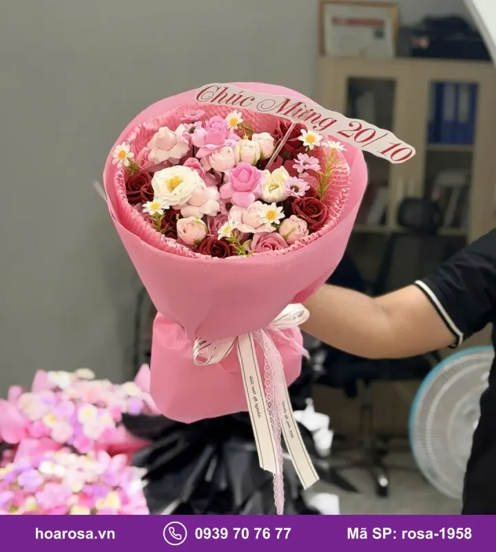 Bó hoa sáp mix hồng đỏ trắng rosa-1958