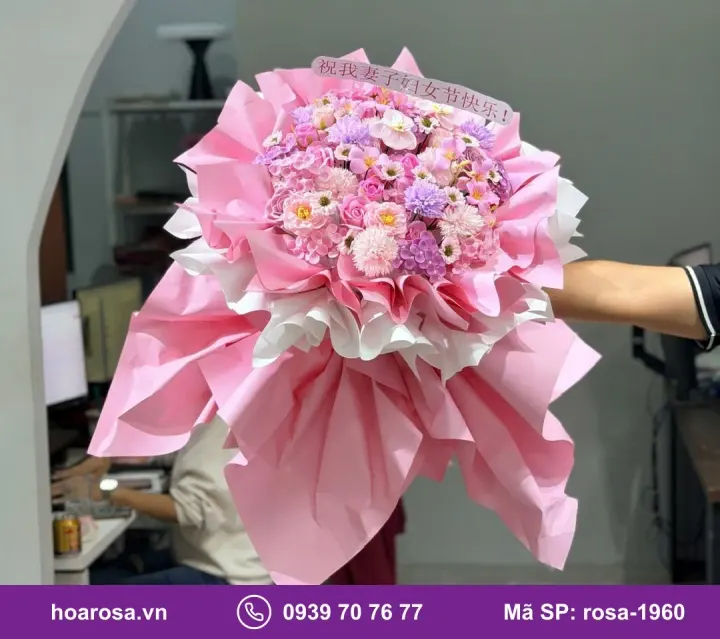 Bó hoa sáp mix hồng tím giấy xòe rosa-1960