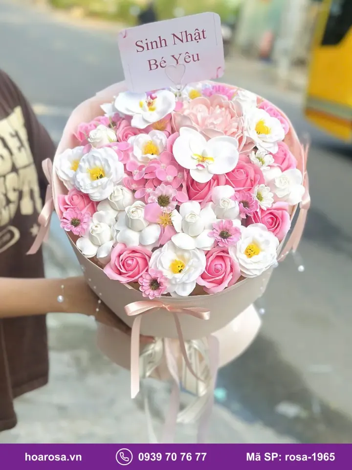 Bó hoa sáp lan trắng hồng phấn rosa-1965