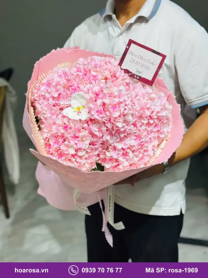 Bó hoa sáp cẩm tú cầu hồng giấy lưới rosa-1969