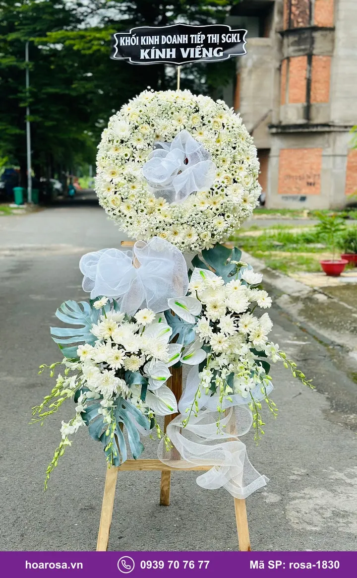 Kệ hoa viếng 2 tầng cúc trắng rosa-1830