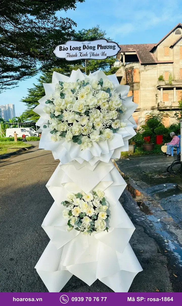 Kệ hoa viếng 2 tầng cúc trắng rosa-1864