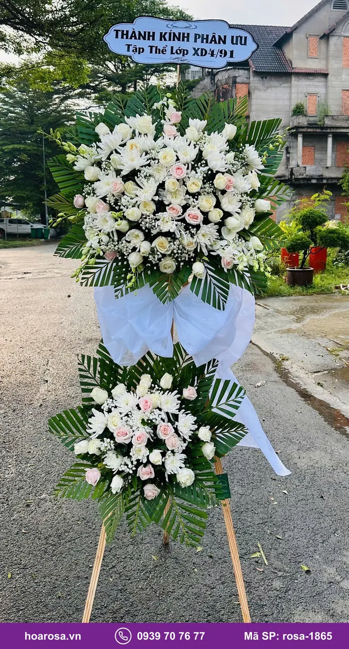 Kệ hoa viếng 2 tầng cúc trắng rosa-1865