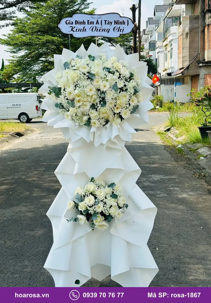 Kệ hoa viếng 2 tầng cúc trắng rosa-1867
