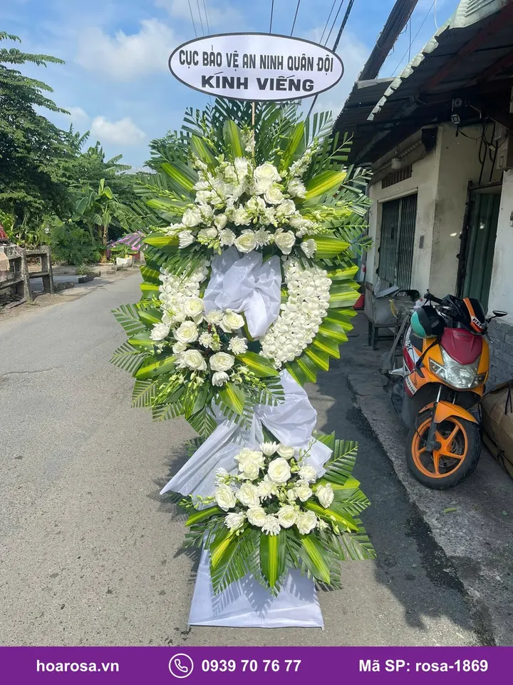 Kệ hoa viếng 2 tầng cúc trắng rosa-1869