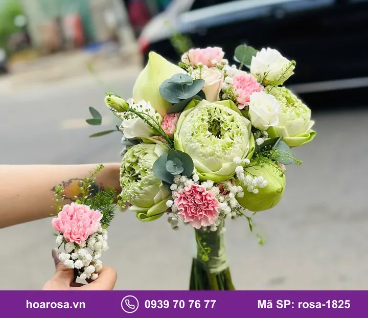 Bó hoa cưới sen trắng rosa-1825