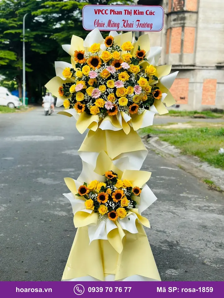 Kệ hoa khai trương 2 tầng tông vàng rosa-1859