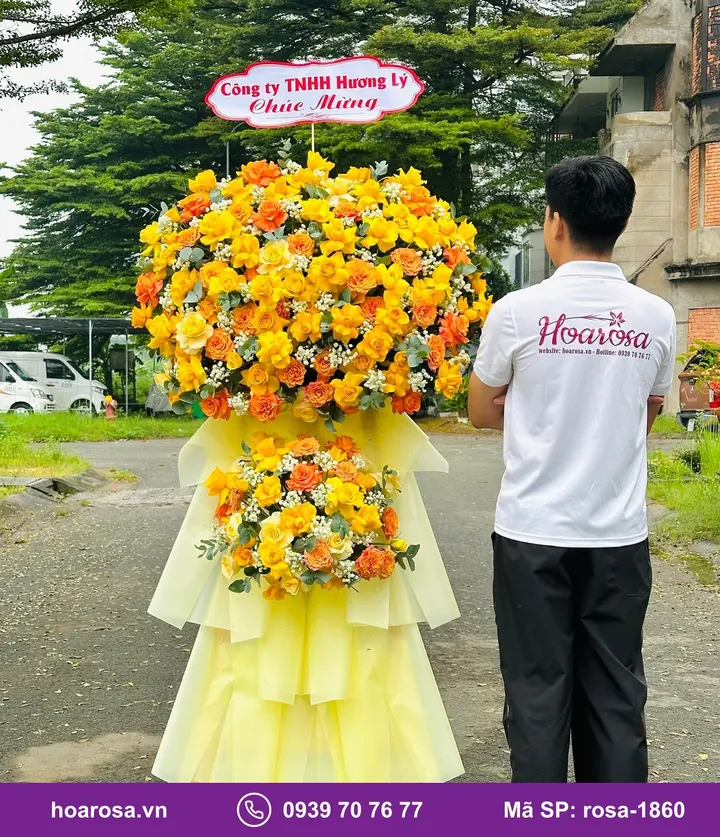 Kệ hoa khai trương 2 tầng tông vàng rosa-1860
