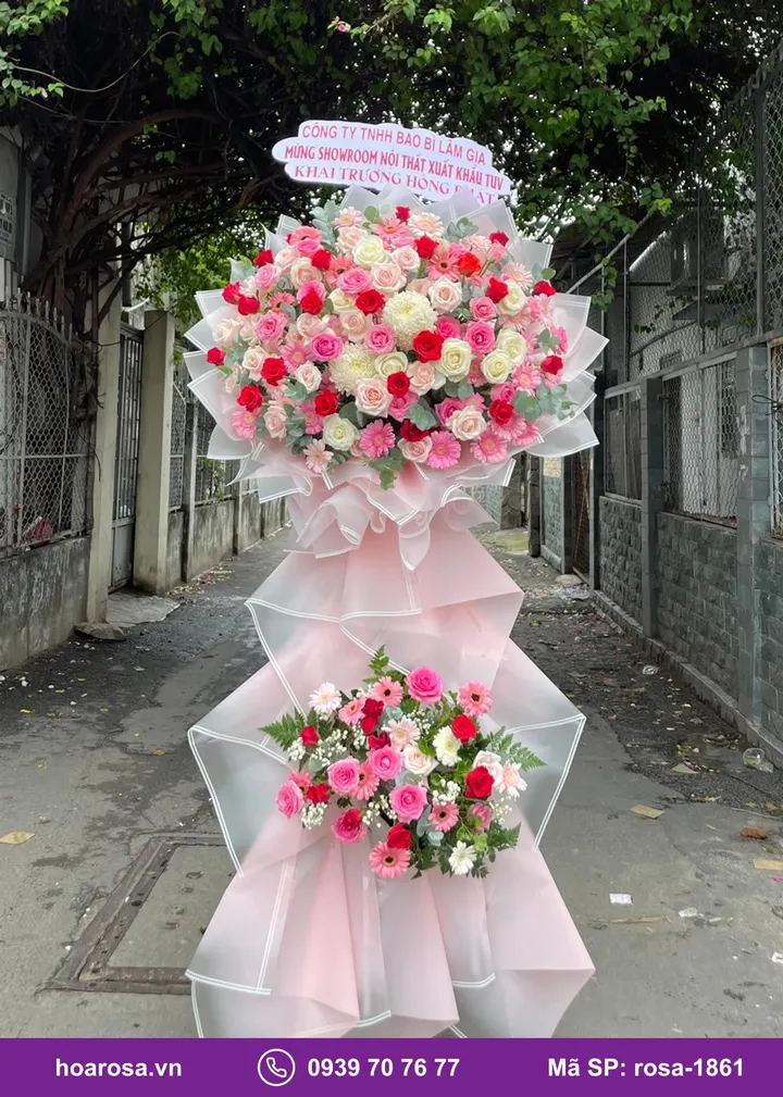 Kệ hoa khai trương 2 tầng tông hồng rosa-1861