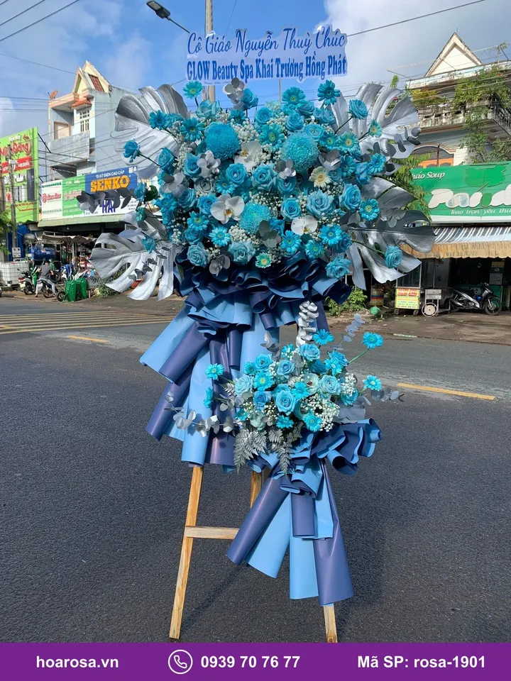 Kệ hoa khai trương 2 tầng tông xanh dương rosa-1901