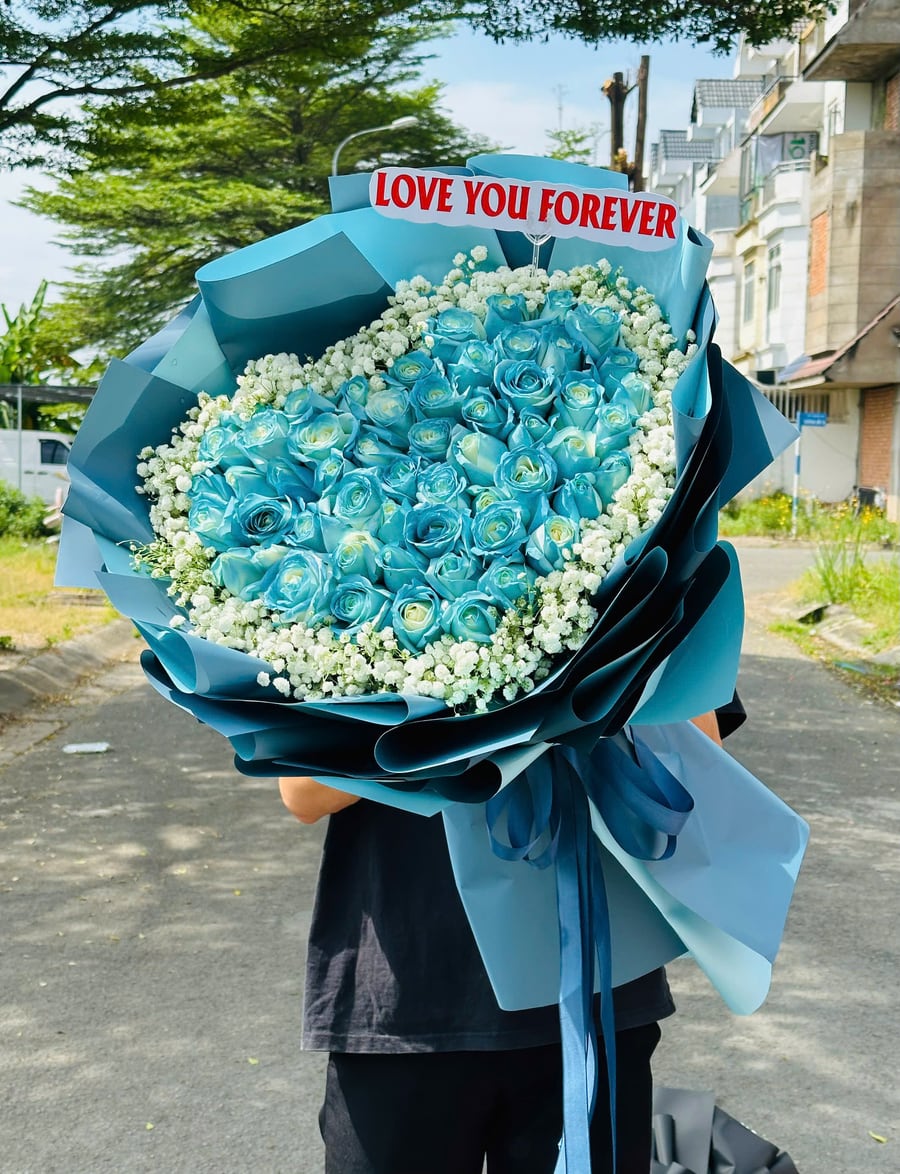 Bó hoa hồng xanh hình trái tim Love You Forever